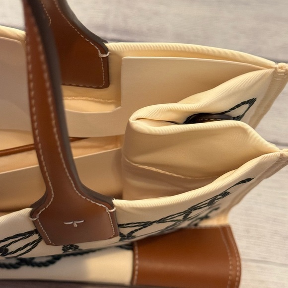 TORY BURCH ELLA SMALL PRINTED TOTE BAG IVORY ABSTRACT ROPE PATTERN - Picture 12 of 13